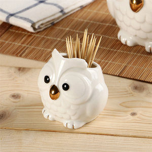 Customized High-End Ceramic Owl Toothpick Pen Holder Glazed Japandi Handmade Exclusive Design Home Decoration Personalized