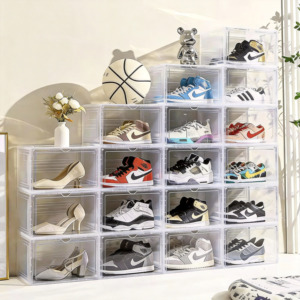 Organisateur de chaussures modulaire peu encombrant en PET et PP, boîte de rangement transparente empilable, ensemble de présentoirs anti-poussière pour baskets - Product Image 6