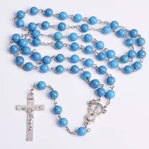 Classic Christian Jewelry Turquoise High Quality Christening Baptismal Alloy Bead Chain Necklace for Prayer Catholic Rosary - Product Image 2