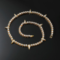 LUOYUNE Collier Tennis Unisexe HipHop en Alliage de Cuivre Plaqué Or 18K, Chaîne à Maillons, Design Goutte d'Huile Lumineuse, Zircon Cubique, Épines Pointues