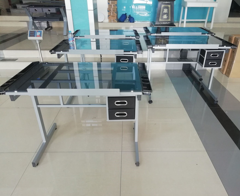 Home Office Drawing Desk Station Tempered Glass Adjustable Drafting Table
