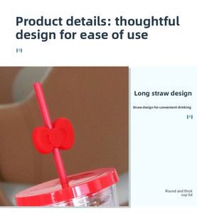 Double Wall <b>Plastic</b> Coffee Tumbler <b>Large</b> Capacity 500ml Bow Straw Cup Two Way Drinking Mug for Men and Women Daily Use - Product Image 6