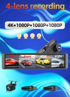 IPoster 12in Car Dashcam dengan DVR IPS AHD Monitor Cermin Ruangan 360 Derajat 4 Kanal Tampilan Panoramik AI BSD Adas G-sensor Dashcam