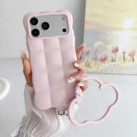 Coque Souple Antichoc en Silicone avec Dragonne, Motif Nuages 3D Dessin Animé Mignon et Grille, pour iPhone 18 17 16 15 14 13 Pro Max
