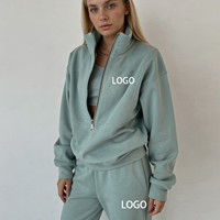 Ensemble de survêtement décontracté pour femme avec logo personnalisé, sweat-shirt à demi-zip et pantalon de jogging, deux pièces, style ample