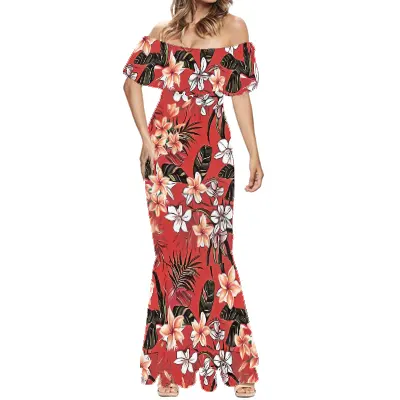 Polynesian Puletasi Islander vestidos de graduación 2023 Casual Floral fuera del hombro vestido largo Maxi Verano de talla grande niñas vestidos de fiesta