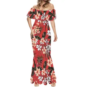 Polynesian Puletasi Islander Prom Dresses 2023 Casual Floral Off Shoulder Long Dress Maxi Summer Plus Size Girls Party Dresses