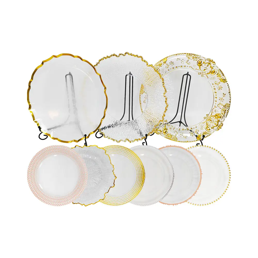 Assiettes décoratives en plastique de verre acrylique de bord d'or festonné blanc de mariage de haute qualité de 13 "pour la table de banquet