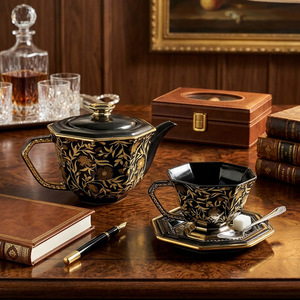 Set di Tazze da Caffè in Ceramica Stile Retrò di Lusso con Motivo Ottagonale <span class=keywords><strong>Datura</strong></span> Mandala, Tazza di Alta Qualità per Coppie - Product Image 3