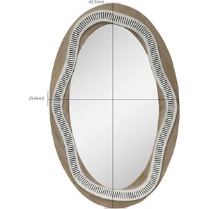 PARISLOFT 41.5" H <b>Large</b> Irregular Wood Wall Mirror,Oval Farmhouse Mirror Decor for Bathroom,Living Room or Entryway - Product Image 3