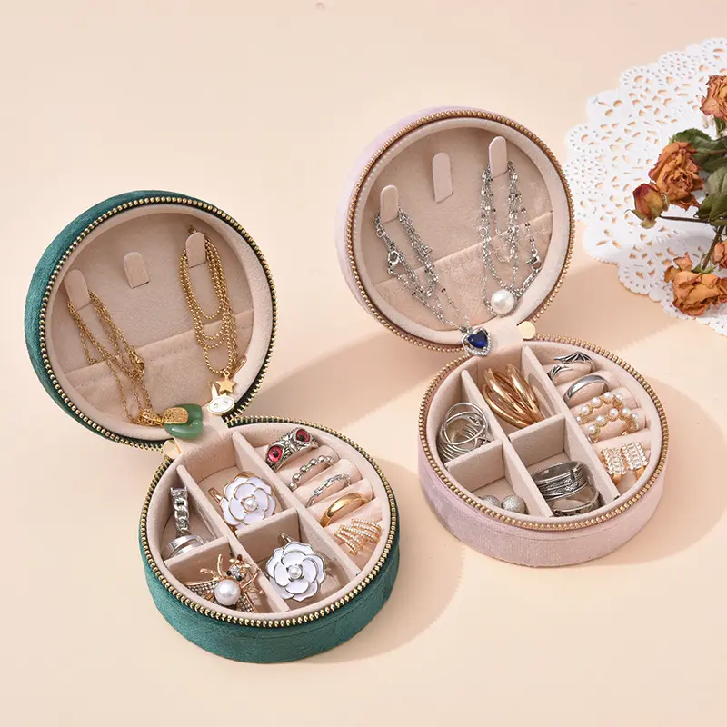 Custom logo jewellery earing small case velvet travel box portable organizer cases travel case jewelry