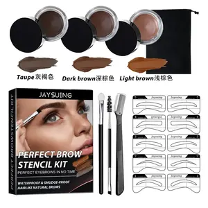 3 colors women new waterproof eyebrow stamp cream shaping One Step Eye Brow Stamp Stencil Kit with Sponge Applicator