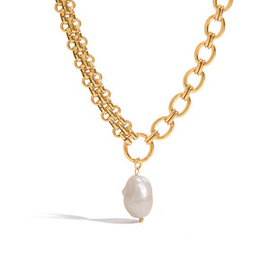 Collier de perles en acier inoxydable plaqué or 18 carats avec pendentif géométrique pour femme, usage quotidien JDN0103023 - Product Image 1