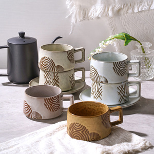 ชุดจานรองถ้วยทำจากหินสไตล์วินเทจสไตล์ญี่ปุ่นสำหรับใส่น้ำชายามบ่ายถ้วยลาเต้คลาสสิกสวยงาม - Product Image 1
