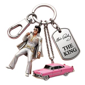 Llavero de Metal Rojo Brillante de Elvis Presley, Colgante Rosa para Coche, Accesorio de Regalo de Aleación - Product Image 2