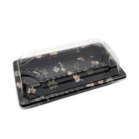 Conteneur d'emballage alimentaire jetable en plastique de petite taille pour sashimi sushi PS Rectangle Plateau à emporter avec couvercle Pack avec logo personnalisé
