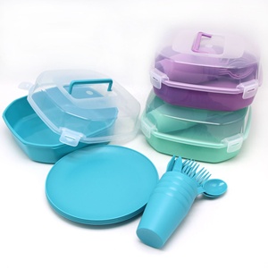 Ensemble de vaisselle de pique-nique et de <span class=keywords><strong>camping</strong></span> écologique en plastique portable, 22 pièces, assiette, tasse, couverts - Product Image 5