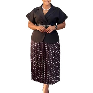 Ensemble jupe d'été tendance D620 pour femme : haut à col tailleur et manches courtes avec jupe plissée à pois – Tenues africaines pour femme - Product Image 6