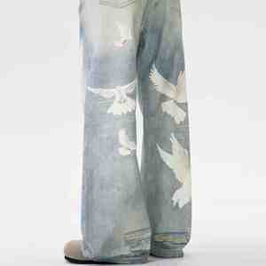 American Design Peace <span class=keywords><strong>Dove</strong></span> Washed Denim Casual Vintage Pantalones <span class=keywords><strong>para</strong></span> <span class=keywords><strong>hombres</strong></span> y mujeres - Product Image 4