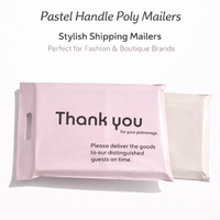 Pochette d'expédition en polyéthylène beige/rose avec poignée, personnalisable avec logo, imperméable, pour vêtements et emballages d'expédition