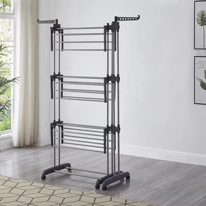 Séchoir à linge multifonctionnel pliable et rétractable à trois niveaux et double barre en fer pour armoire intérieure - Product Image 3