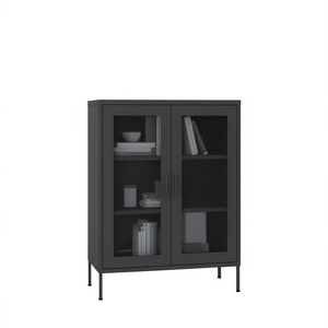 Armoire de rangement en acier anthracite 31,5x13,8x40 pouces, armoire de salon moderne industrielle avec portes en maille et 3 étagères - Product Image 1