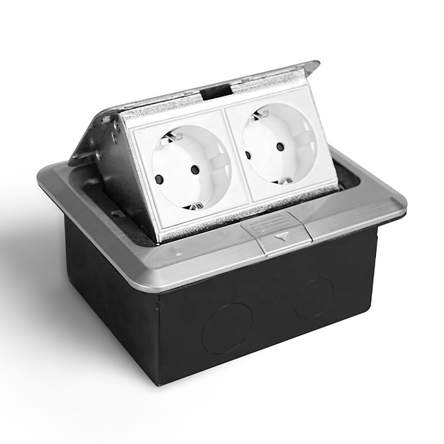 EU Standard Stainless Steel Electrical Power Supply 16A Pop up Floor Socket Box Waterproof Underground Outlet