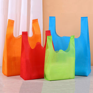 Sac de courses personnalisé en gros avec logo, sac gilet non tissé recyclé écologique, sac de supermarché réutilisable et coloré - Product Image 3