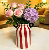 Vases en porcelaine de petite taille, peints à la main, rayés blanc et bleu, style Morandi, modernes, écologiques, personnalisés, pour la décoration de la maison et du bureau.