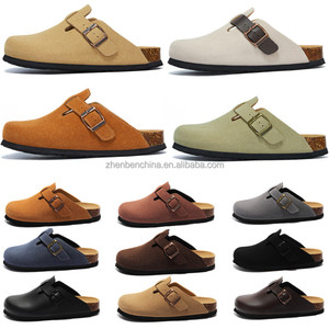 Sabots de créateur personnalisés hommes femmes pantoufles à glissière <span class=keywords><strong>sabot</strong></span> souple <span class=keywords><strong>noir</strong></span> blanc daim <span class=keywords><strong>cuir</strong></span> boucle sangle sabots en liège dames - Product Image 1