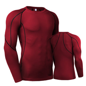 Mens כושר דחיסת חולצות מוצק צבע למתוח בסיס שכבת חולצה מהיר ייבוש לנשימה מותאם אישית ארוך שרוול חולצה - Product Image 3