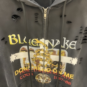 Sudadera con capucha para hombre de alta calidad, negra, con efecto roturado, con cremallera, estilo lavado ácido, de moda, Grailz Project G/R - Product Image 3