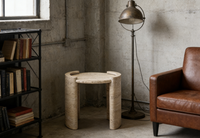 Table en travertin beige à texture naturelle |   Table d'appoint/table à thé moderne, polie, imperméable, pour l'intérieur, ambiance décontractée, essentielle