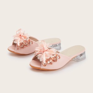Chaussures <span class=keywords><strong>à</strong></span> talons hauts pour filles, nouvelle collection printemps 2026, plateforme haute, dentelle florale, fleurs en cristal, pantoufles décontractées pour enfants - Product Image 2