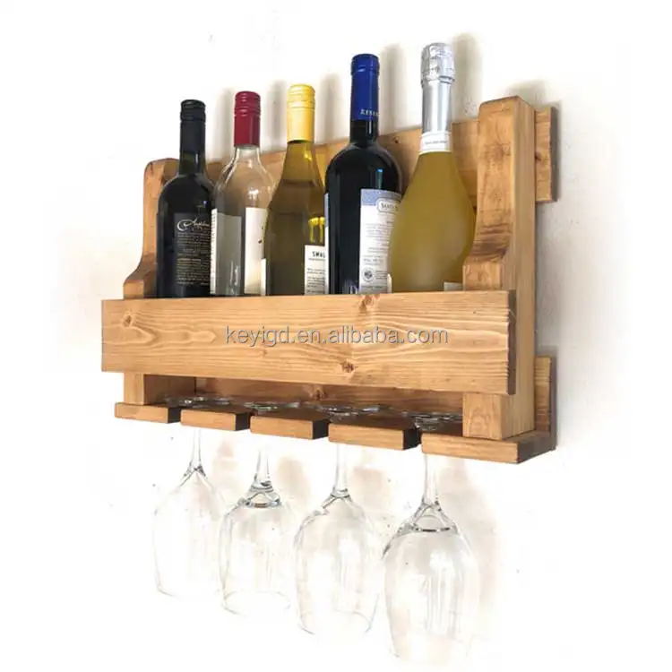 الجملة مخصص خشبية الحائط شنقا كأس للنبيذ حامل زجاجة نبيذ التخزين رف