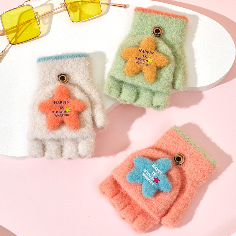 Рекламный подарок, милые детские зимние теплые плотные шерстяные перчатки на полпальца