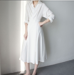 Vestido Casual Blanco Largo y Elegante de <span class=keywords><strong>Alta</strong></span> <span class=keywords><strong>Costura</strong></span> Francesa para Mujer - Product Image 2