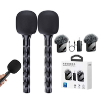 Support de microphone sans fil 3-en-1 avec 2 micros cravate et perche pour téléphone/appareil photo, connecteur Type C, pour studio, vlog, enregistrement vidéo et interview