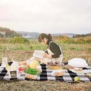 Estera de Picnic con asa de transporte de cuero para exteriores, a cuadros, a prueba de humedad, plegable, para vacaciones de primavera, estera para tienda de campaña