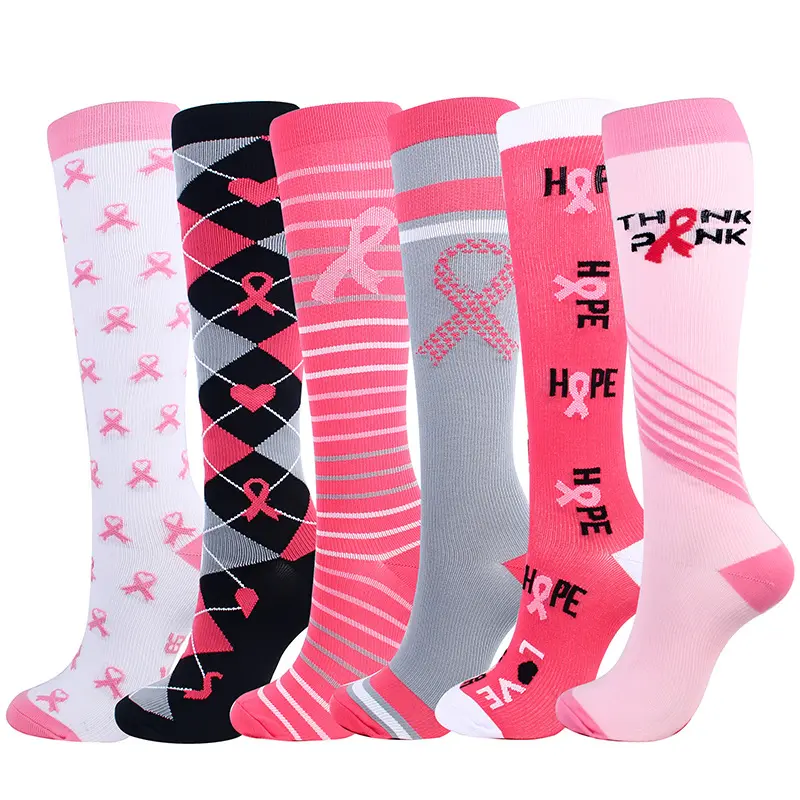 Fashion pink knot compression socks running knee high women nurse ridding socks