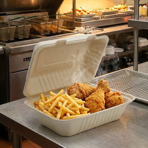 Boîte à hamburger en bagasse de canne à sucre 100 % compostable XIEFA, 9*6*3 pouces, type clamshell, biodégradable, écologique, pour plats à emporter - Product Image 4