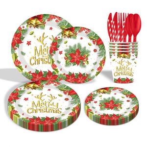 10pcs Pack Christmas Disposable Tableware Set Santa Claus Snowman <b>Paper</b> Plates Cups Napkins <b>Tablecloths</b> Party Decoration Kit - Product Image 5