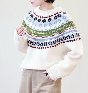 NARI Daily Women's Oversized Crew Neck Fair Isle Wool Knitted Sweater Pullovers <span class=keywords><strong>Pull</strong></span> <span class=keywords><strong>de</strong></span> <span class=keywords><strong>ski</strong></span> chaud et à manches longues <span class=keywords><strong>de</strong></span> style coréen - Product Image 5