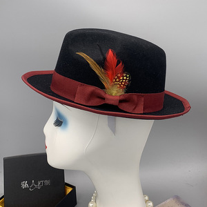 Hommes femmes unisexe 100% australie laine feutre fantaisie gentleman robe chapeaux pour hommes <span class=keywords><strong>chapeau</strong></span> jazz <span class=keywords><strong>trilby</strong></span> fedora <span class=keywords><strong>chapeau</strong></span> avec plume - Product Image 6