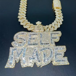 Pendentif Moissanite VVS Couleur D Fait Main, Plaqué Or 18K, Argent Sterling 925, Taille Baguette, Sertissage Griffe, Certificat GRA, Style Hip Hop - Product Image 1