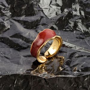 Anillo Abierto de Latón Chapado en Oro de 18K, Joyería Fina de Lujo, Anillos Elegantes con Diseño de Goteo de Aceite, Anillos Irregulares Coloridos de Moda para Mujer - Product Image 5