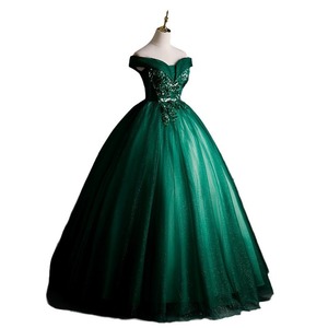 Nuovo Abito da Ballo <span class=keywords><strong>Verde</strong></span> Personalizzato a Trapezio, Elegante con Applicazioni in <span class=keywords><strong>Tulle</strong></span>, Spalle Scoperte, Lunghezza al Pavimento, per Feste e Quinceañera - Product Image 5