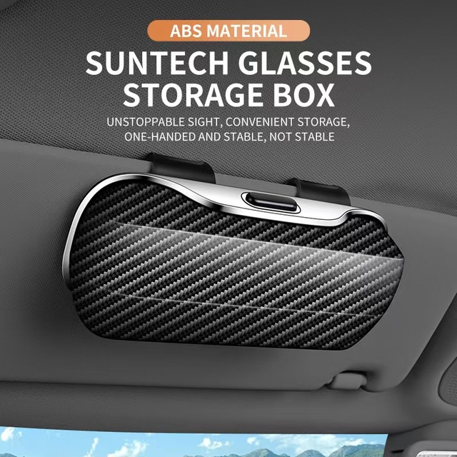Car-mounted ABS Sunglasses Clips with One-Click Open Lid Dark Ink Color Sunshade Storage for Vehicles