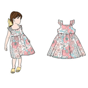 Robe trapèze en bambou/coton personnalisée pour filles, avec manches à volants, bretelles réglables et nœud au dos, pour bébés et tout-petits - Vente en gros Cd-3-3 - Product Image 3