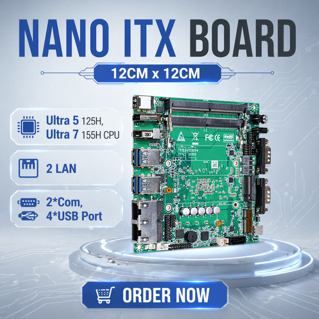 AI Robot Motherboard 2 Lan 2*Com 4*USB Intel Core Ultra 7 155H Ultra 5 125H 2*DDR5 Nano ITX Industrial Single Board Computer SBC